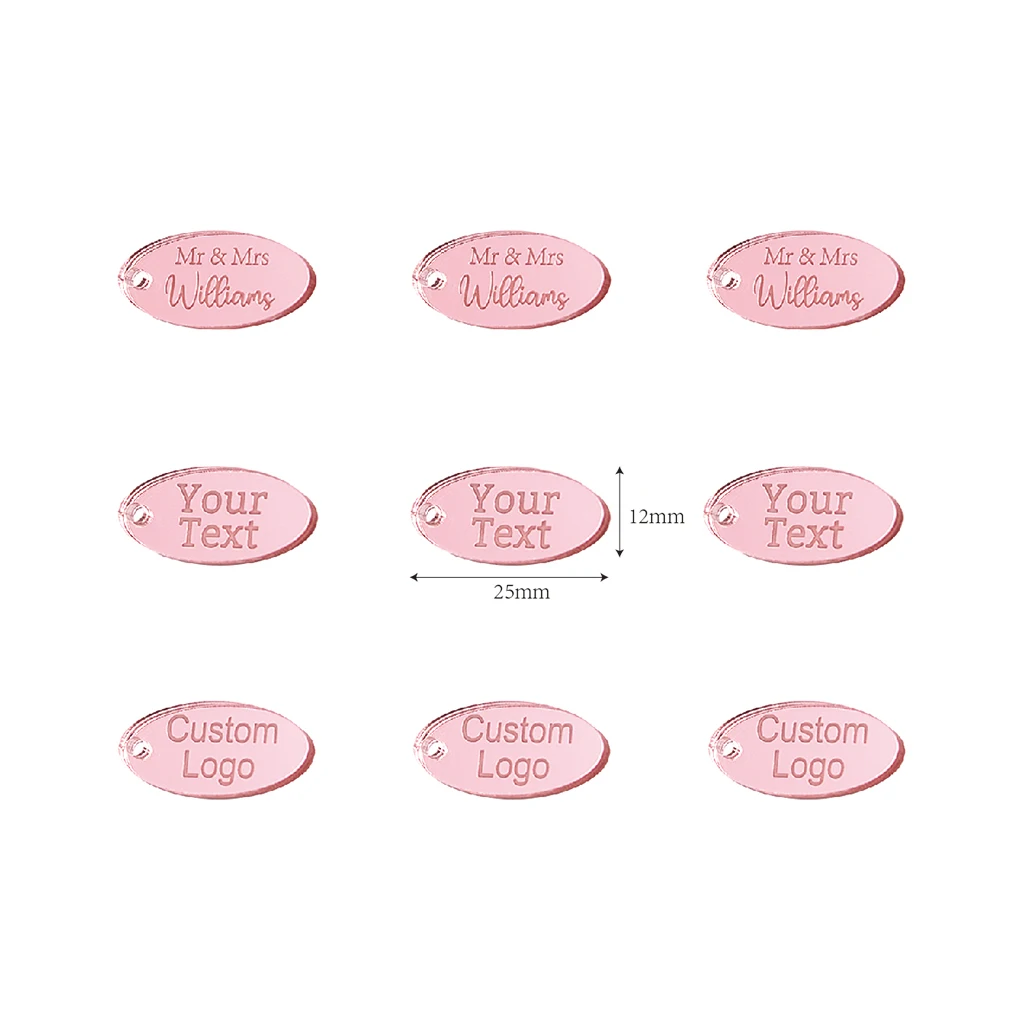 Custom Mirrored Oval Tags, Laser Cut Acrylic, Personalized, You Choose the Color, Qty 50Pcs, with or without Holes