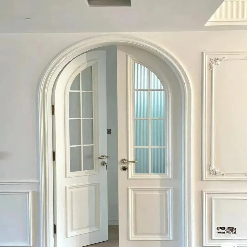 Arched French door, cream style bedroom curved shape Changhong glass door