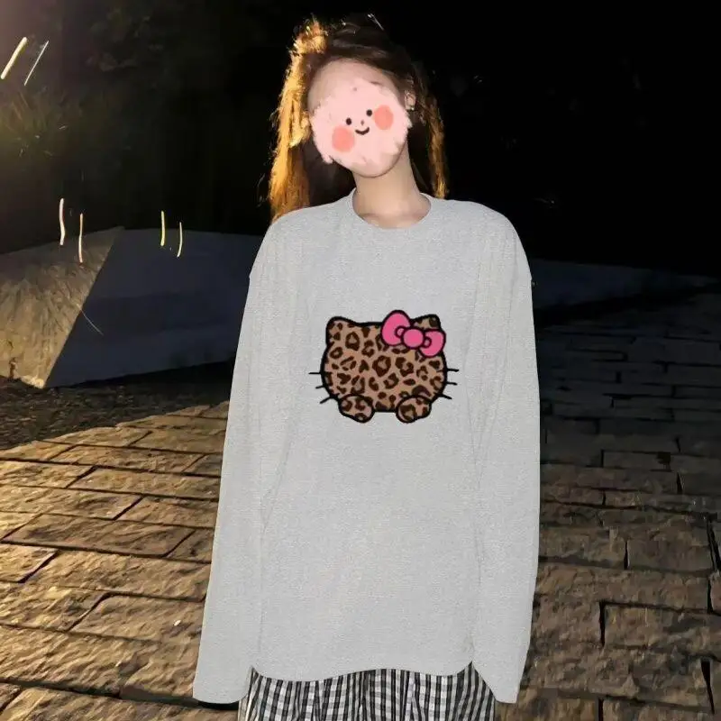 

Футболка-пуловер Sanrio Hello Kitty, женская осенняя футболка с принтом, свободный крой, с длинными рукавами, универсальная верхняя одежда, новые топы с длинными рукавами