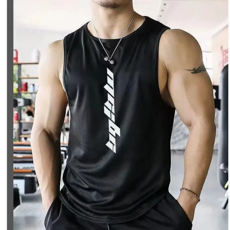 

Men's training Sport Tank Tops Gyms Fitness Workout Sleeveless Shirt Male Summer Loose Undershirt Running Vest men printing tops