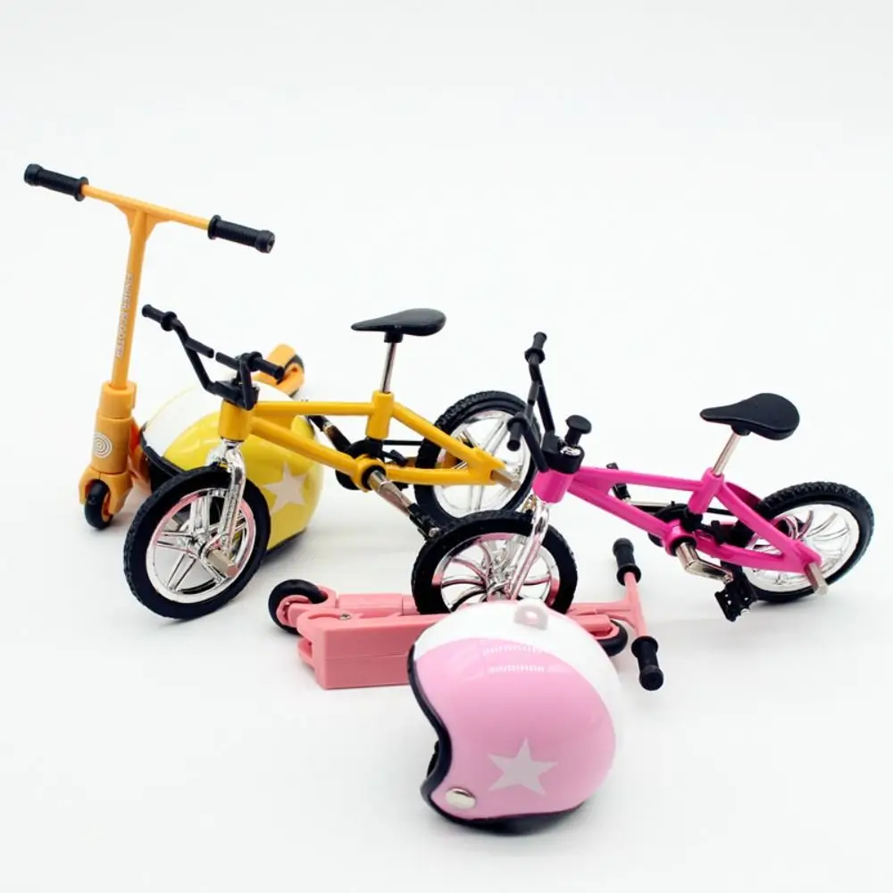 Micro Dollhouse Simulated Bicycle Scooter Helmet Set Creative Delicate Doll House Decorative Accessories Ideal Gift for Girls