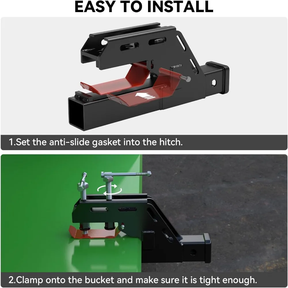 Tractor Bucket Hitch Adapter 2 Ball Mount Non Slip Trailer Hitch Receiver Attachment