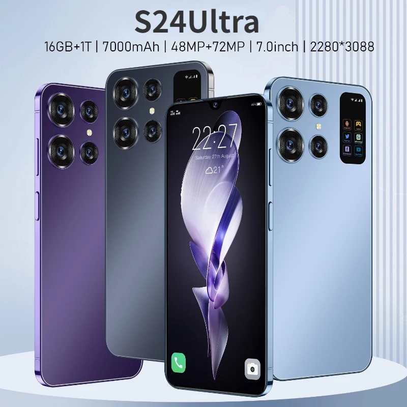 

Global S24Ultra 7.0HD Screen 16G+1T Smart Phone 7000Mah Android14 Celulare Dual Sim Face Unlocked NFC 5G Original Mobile Phone