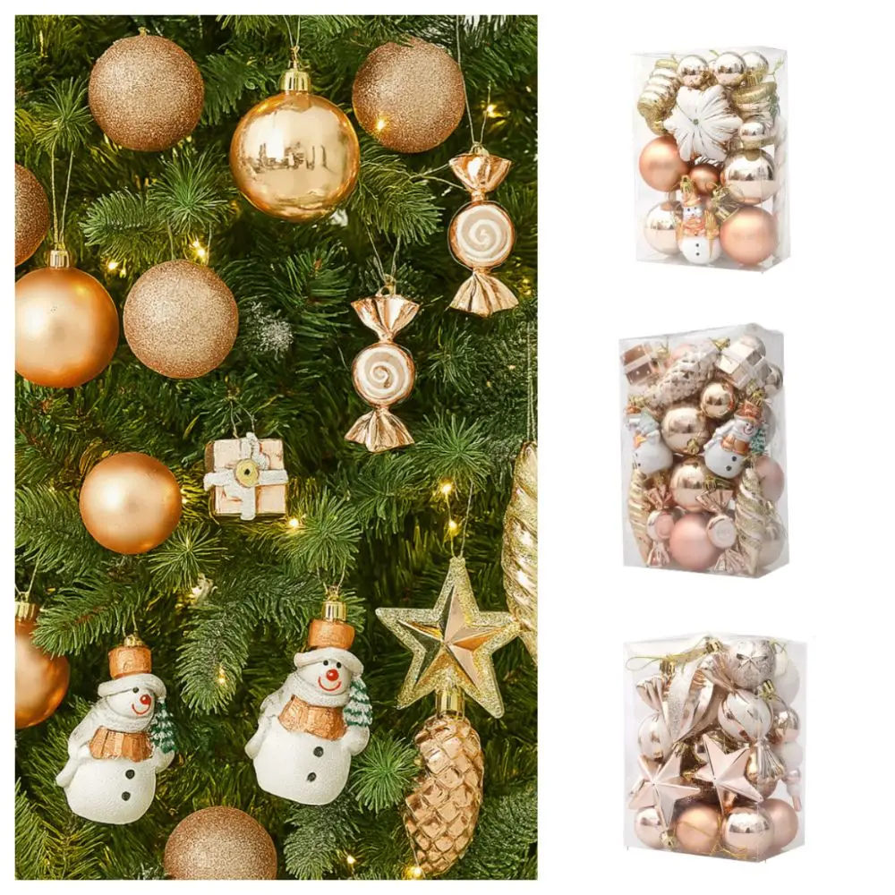 

29/20Pcs Champagne Christmas Balls Pendants Candy Cane Pine Cone Xmas Tree Hanging Ornaments Shatterproof Star