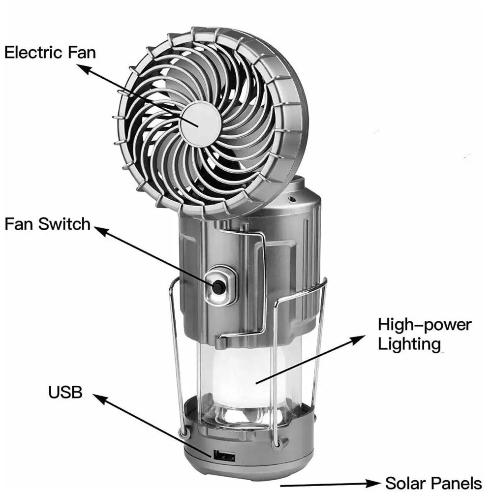 تعمل بالطاقة الشمسية فانوس التخييم المحمولة USB شحن مروحة كهربائية محمولة 5 واط لمط قابلة للشحن مصباح ليد التخييم #5