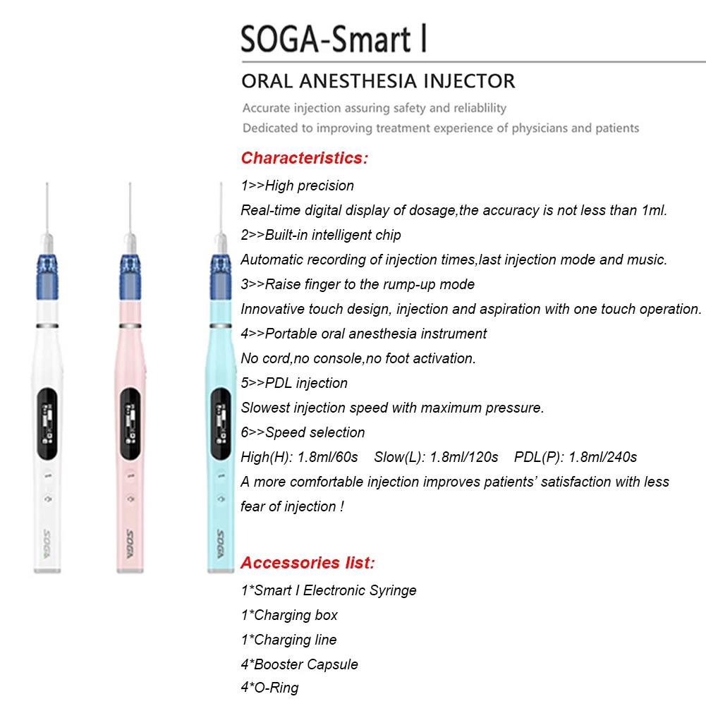 Dental Digital Anesthesia Injector SOGA Mini Smart I II Oral Local Anesthetic Syringe Painless Pen LCD Display Booster Device