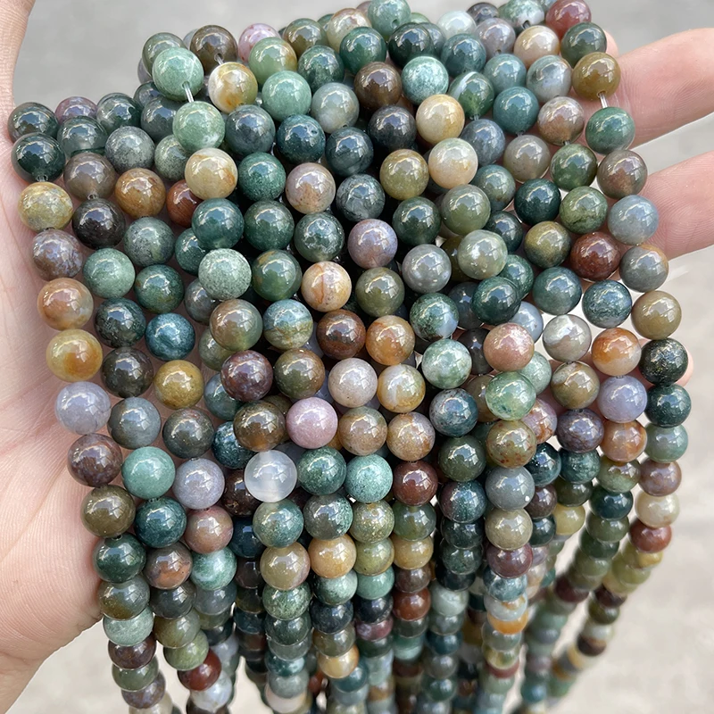 حبة مستديرة عقيق هندية طبيعية لصنع الحلي ، فاصل ، إكسسوار سهل الاستخدام ، بيع بالجملة ، 4 ، 6 ، 8 ، 10 ، 12: 50