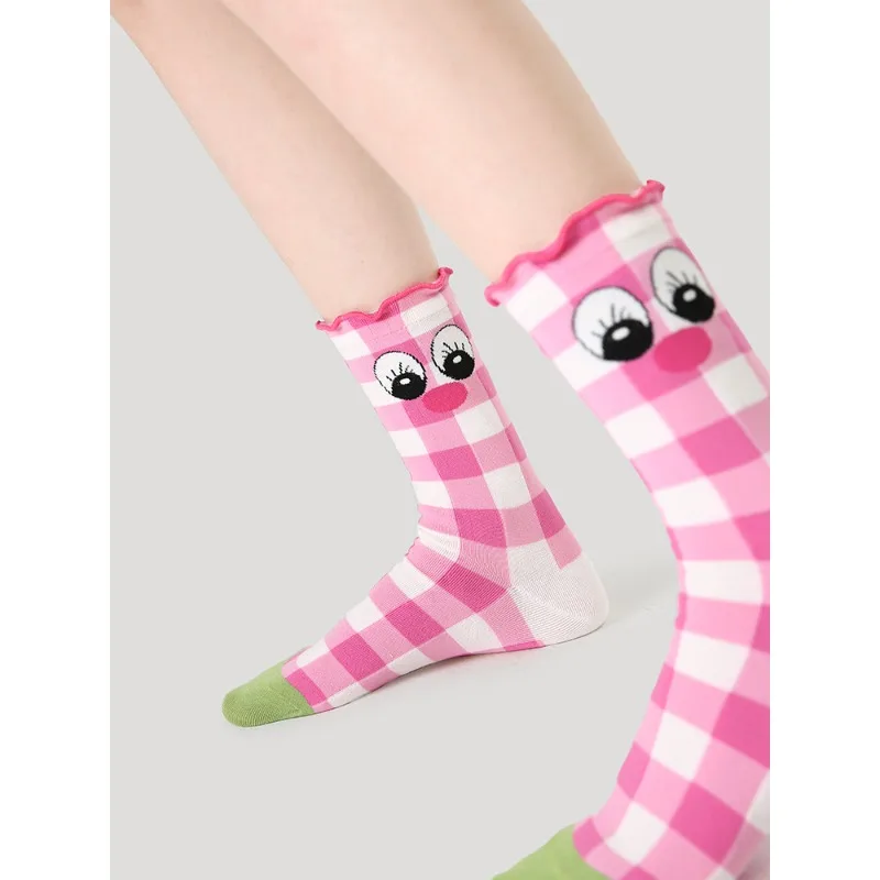 【5 Pairs】Medium Tube Socks Women's Spring Cute Cherry Dopamine Girl Stripes