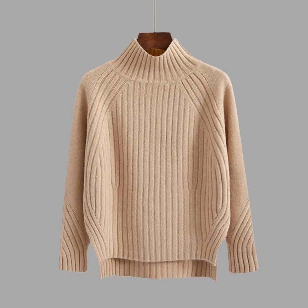 

Soft Sweater Cozy Knitted Women's Sweater Stylish Half-high Collar Loose Fit Irregular Split Hem for Warmth Comfort Lady Sweater