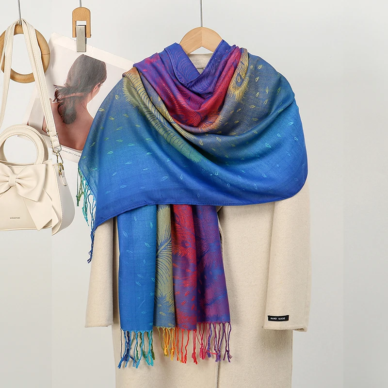 

Элегантные женские жаккардовые кашемировые шарфы из пашмины, зимние толстые теплые двусторонние шаль высокого качества, морозостойкий шарф-одеяло