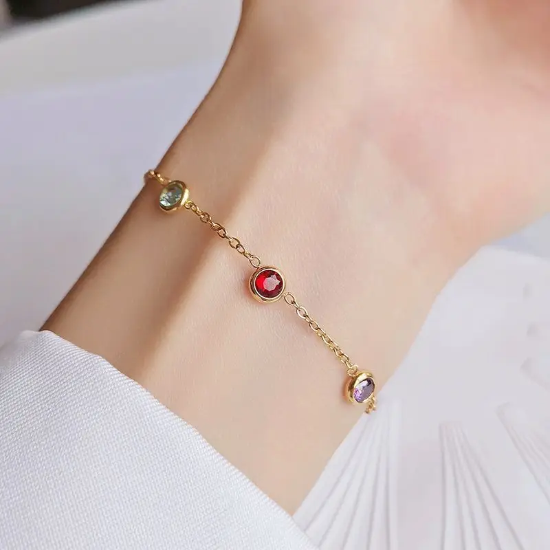 Lucky99 New five-color Crystal Stainless steel bracelets delicate chain bracelet jewelry niche design sense accessories Women