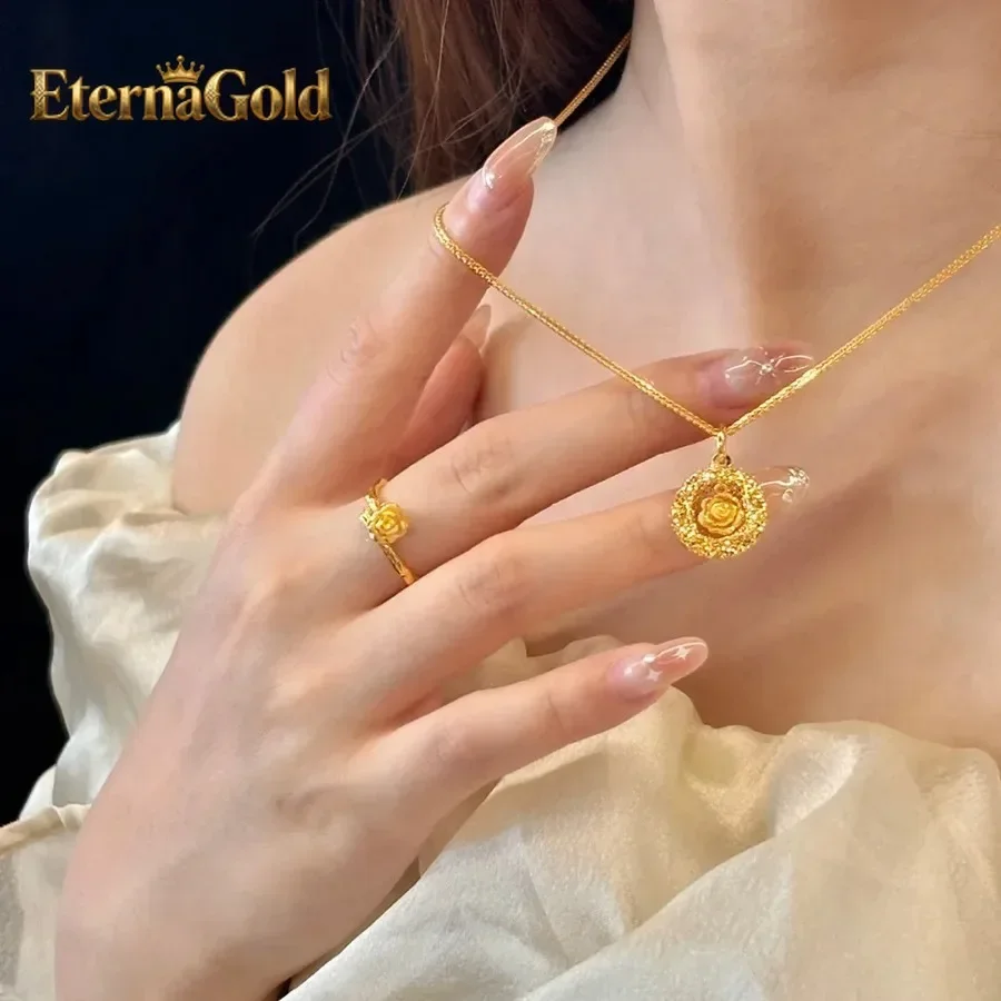 EternaGold High-quality 9999 gold necklace for women's flashing rose garden 2025 new temperament hollow 24K high-end collarbone