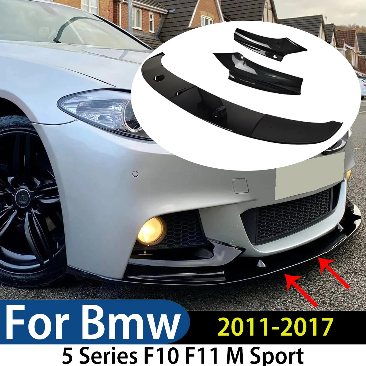 

For BMW 5 Series F10 F11 M Sport 2010-2016 MP Style Front Bumper Lip Spoiler Splitter FogLamp Trim Tuning Modification Exterior