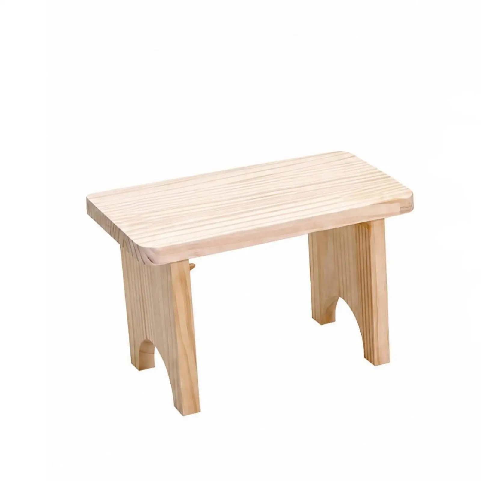 Solid Pine Wood Rectangular Stool with Arched Leg Cutouts for Entryway Seating and Footrest Use