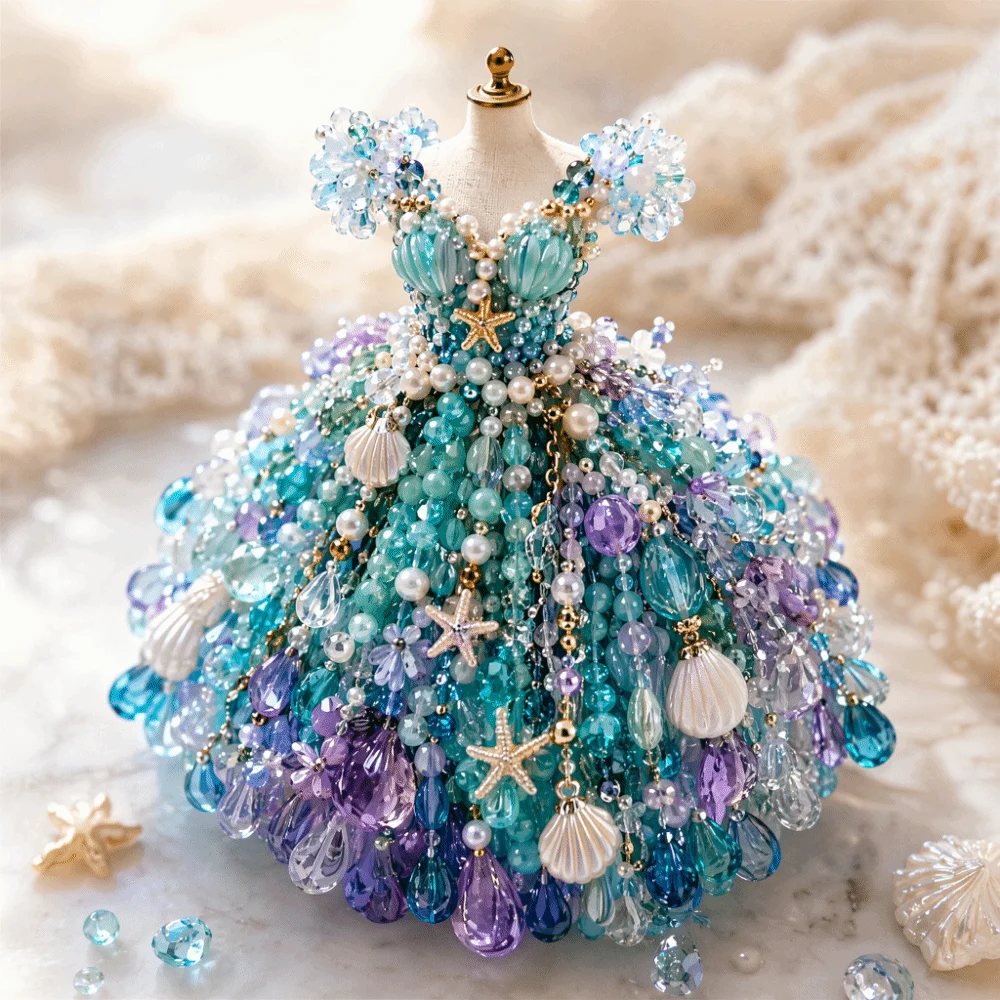 Tiny Beads 3D Beaded Dress Kit Cute Design Creative Craft Bead Weaving Kit Dress Shape DIY Bead Craft Kit For Adults & Kids
