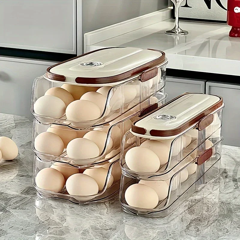 Refrigerator Storage Box Egg Fresh-keeping Rack Household Kitchen Tools Automatic Rolling Large Capacity Egg Storage