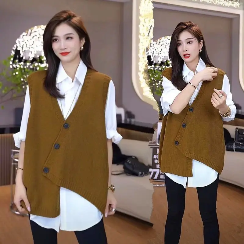 

New High Quality Soft Women's Spring and Autumn V-Neck Korean Fashion Knitted Cardigan Loose Tank Top Thin Sweater X333