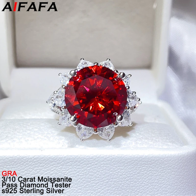 Stunning 10 Carat Real Red Moissanite Diamond Rings for Women Luxury s925 Silver Moissanita Wedding Ring Fine Jewelry GRA