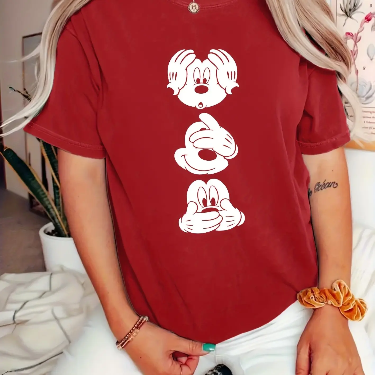 Koszulka Disney Myszka Miki Bawełniana Męska Damska Casualowa Modna Oversize Streetwear Luźna Krótki Rękaw Unisex Strój na Wydarzenie