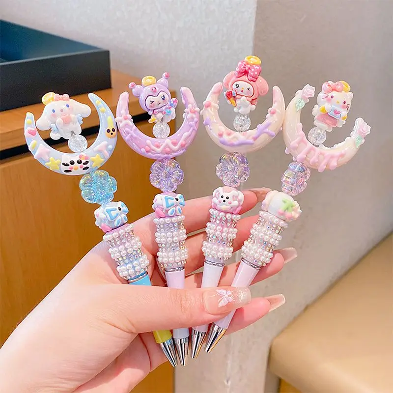 Kawaii Sanrio Crystal Sparkling Diamond Rotating Neutral Pen Cute Mymelody Cinnamoroll Girl Dreamy Kt Cartoon School Supplies