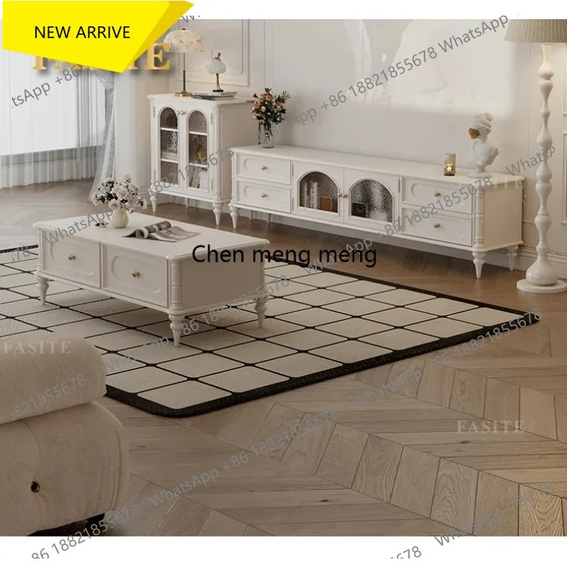 

Тумба под телевизор AA182 в винтажном стиле из массива дерева, комбинированная с тумбой для хранения вещей в гостиной, с элементами легкой роскоши и изысканного дизайна.