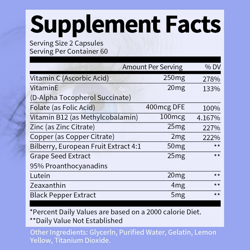 BBEEAAUU 20mg Lutein Capsules Reduces Eye Strainand Fatigue Promotes Healthy Eye Function Alleviate Visual Blurring Eyes Care