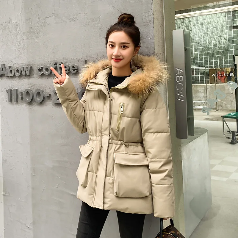 

New Arrival Autumn Winter Thicken Warm Parka Women Casual Solid Color Big Pocket Loose Hooded With Fur Coat Jackets Outwear