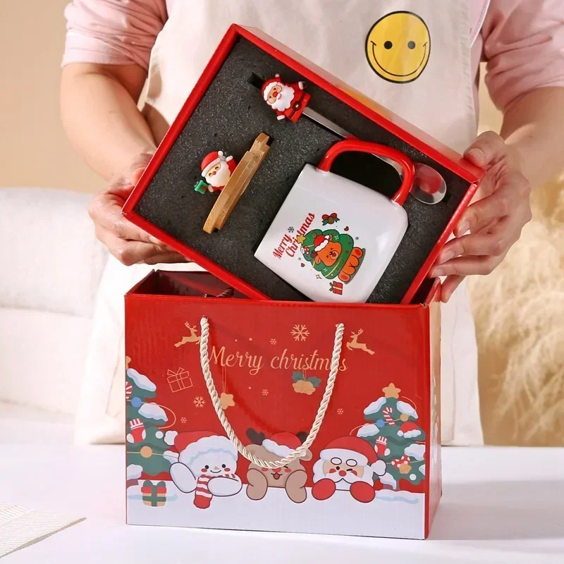 طقم أكواب سيراميك بموضوع عيد الميلاد وعيد الميلاد الاحتفالي مع غطاء وملعقة - صندوق هدايا عيد الميلاد لعام 2026 كوب للإفطار والشاي والحليب والقهوة #5