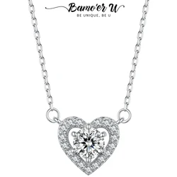 Bamoer U 0.5CT Moissanite Necklace Heart Diamond Pendant Adjustable Choker for Women 925 Sterling Silver Wedding Lover Gift