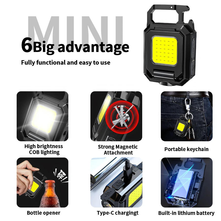 1-10pcs Mini LED Flashlight Protable Keychain Lamp 5 Lighting Modes EDC Torch Outdoor Waterproof Emergency Camping Work Lights