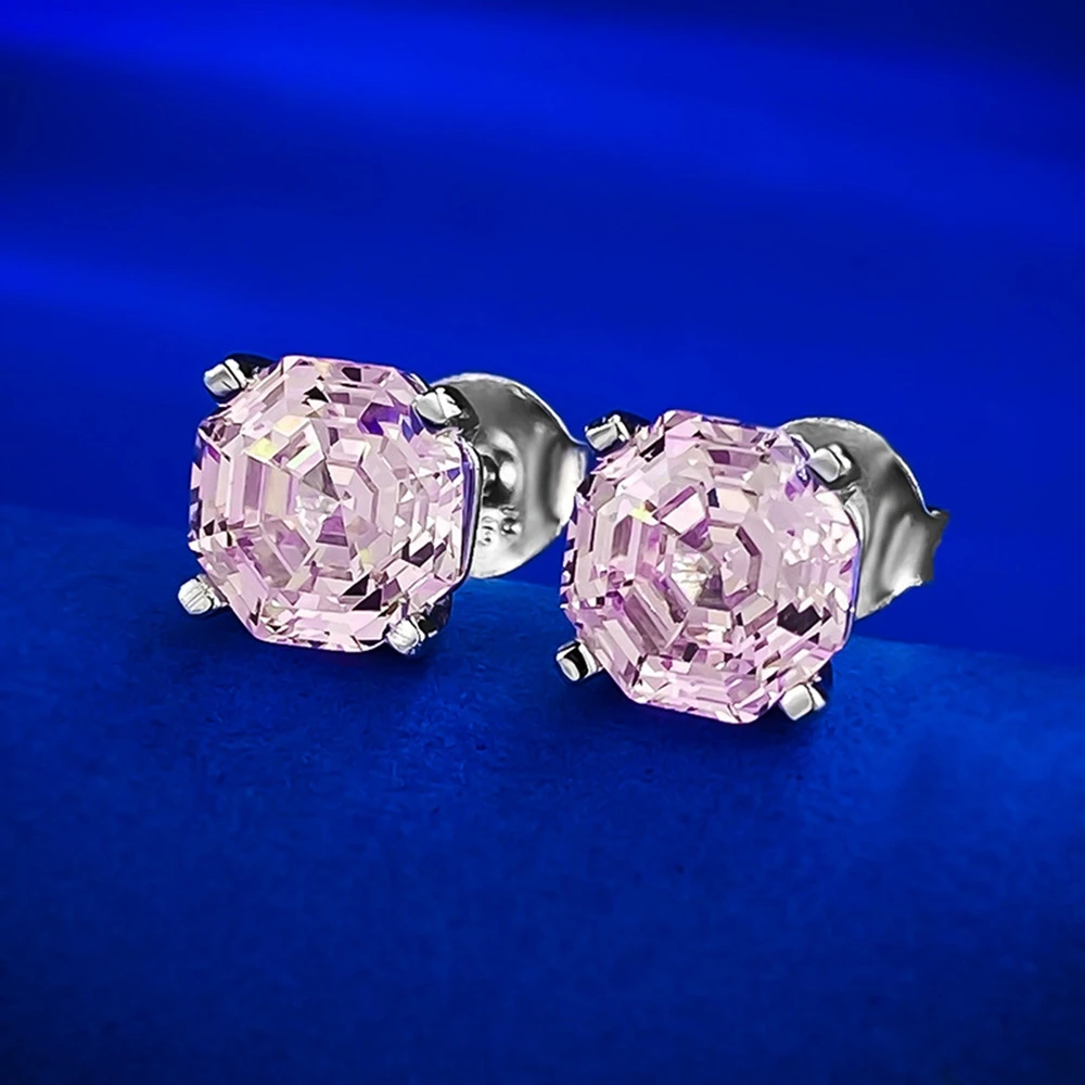 PuBang Fine Jewelry 100% 925 Sterling Silver Asscher Cut Lab Created Moissanite Diamond Stud Earrings for Women Anniversary Gift