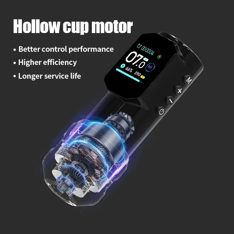 Black Warrior Large Color Screen Digital Display DM Wireless Tattoo Machine 1500mAh Powerful LowNoise Motor For Permanent Makeup