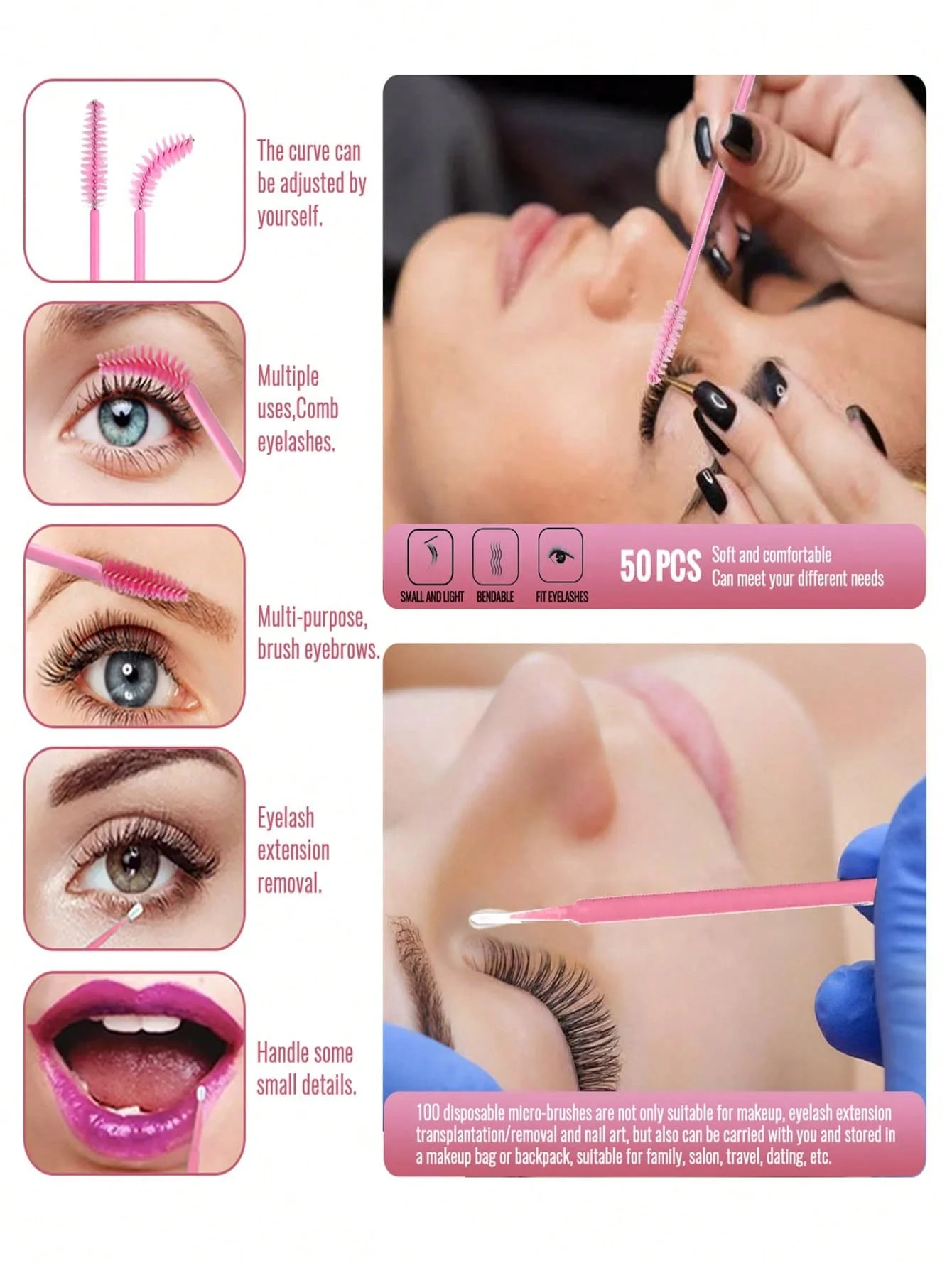 Kit de Fournitures d'Extension de Cils Roses, Outils avec Coussinets de Gel Sous les Yeux, Bandes, Anneaux de Colle, Brosses, 264 Pièces