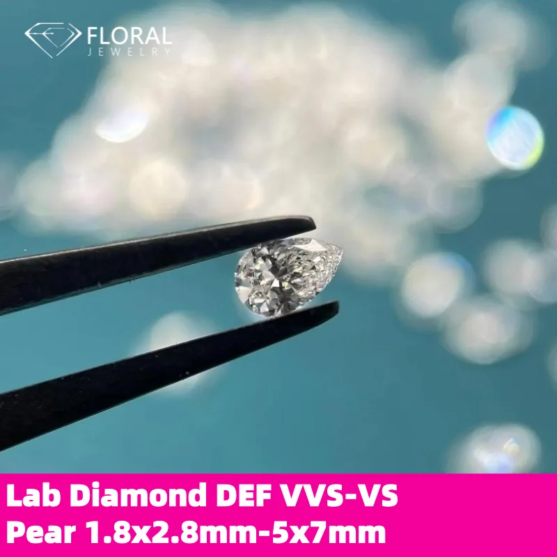 

Выращенный в лаборатории бриллиант 0.1 карата, грушевидной формы, цвет DEF, чистота VVS, для изготовления ювелирных изделий