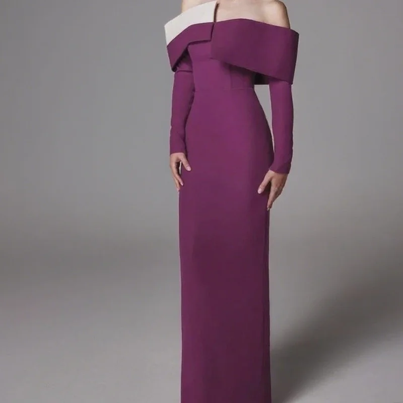 

Classic Contrast Color Ribbons Boat Neck Off The Shoulder Stain Evening Dress Elegant Short Sleeves Robe De Customized