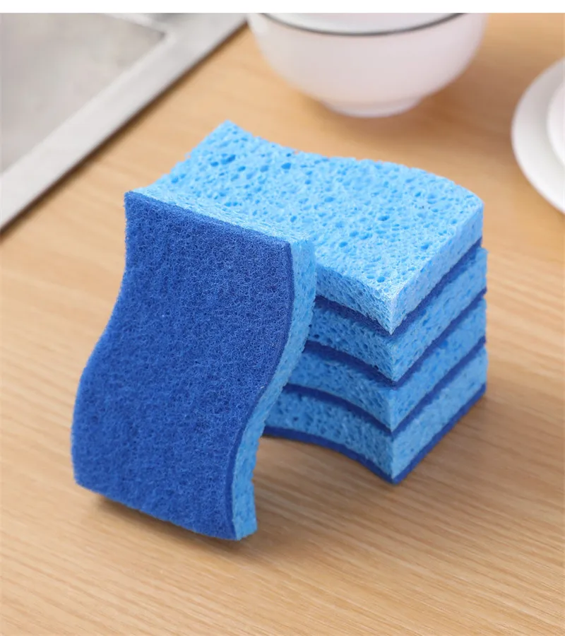 2/5/10Pcs Dishwashing Pad Oil-resistant Double-sided Cleaning Sponge Reusable Safe Wood Cotton Pulp Tools Kitchen Accessories