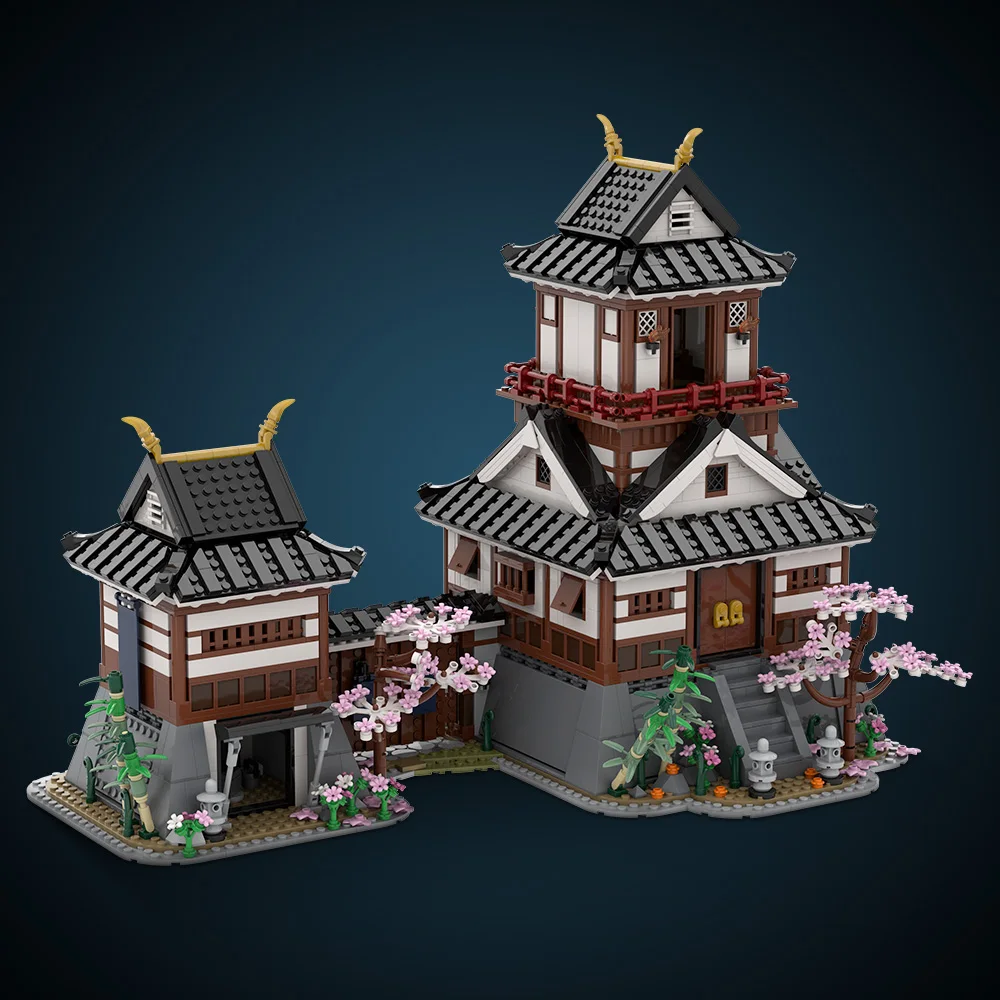MOC สถาปัตยกรรมวัดญี่ปุ่นซามูไรปราสาทอาคารบล็อกย้อนยุคอิฐ DIY ประกอบของเล่นสำหรับของขวัญเด็ก