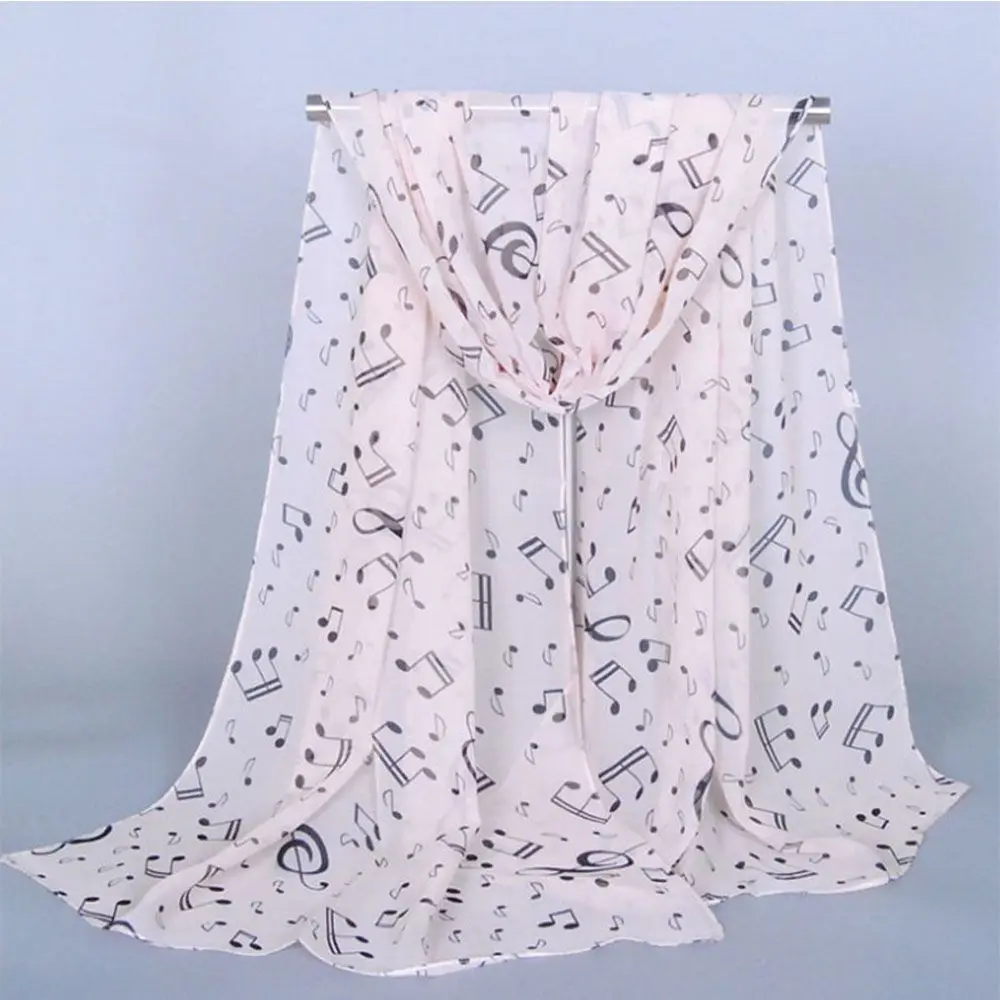New Arrival Fashion Sheet Treble Clef Printed Women Neck Scarf Shawl Chiffon Silk Scarf Music Note Printed Scarf Muffler
