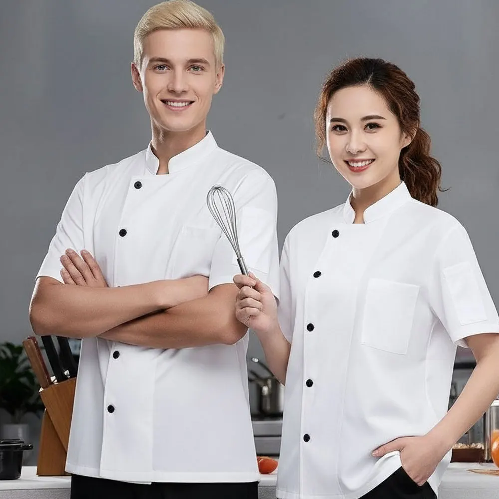 

Летняя дышащая сетчатая рабочая одежда шеф-повара с короткими рукавами, мужская рабочая одежда с тонким льдом, холодным и прохладным обеденным горячим горшком, кухонная рабочая одежда