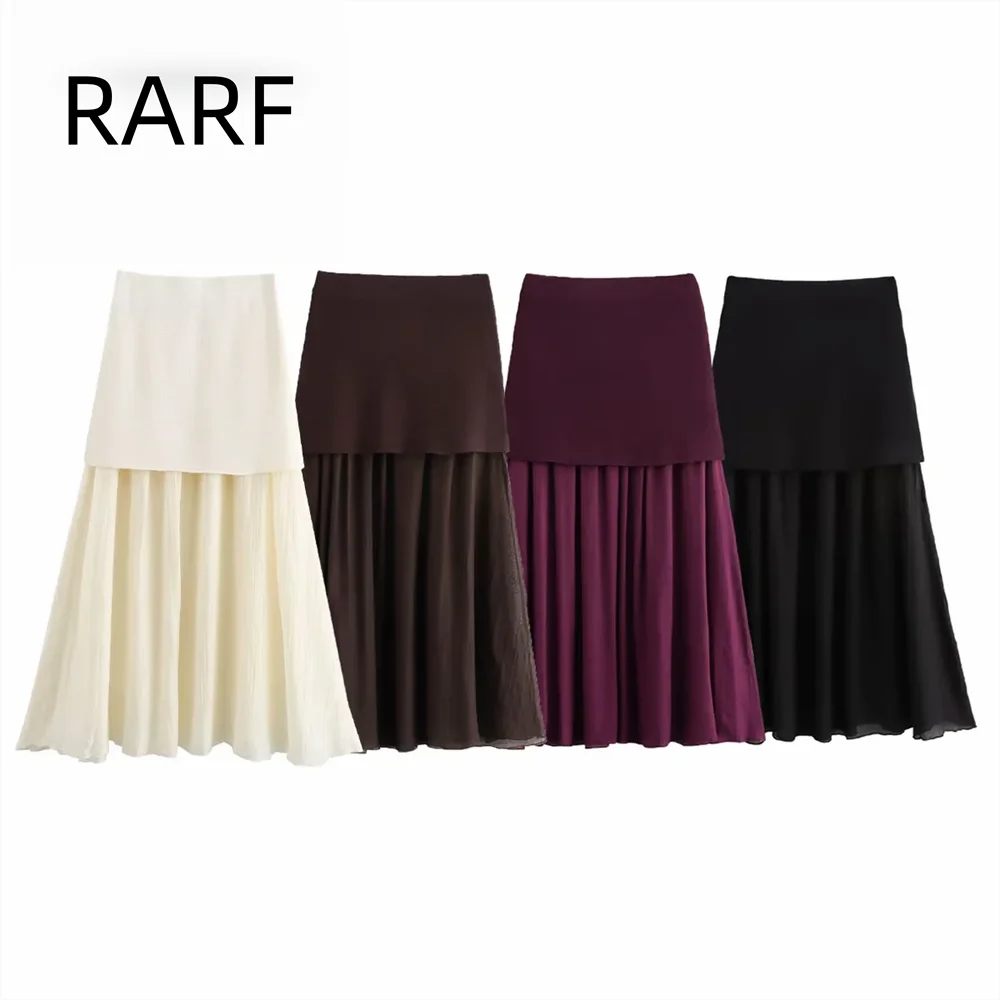 

2024 Autumn New Commuter Versatile Slim Knitted Small Folded Splicing High Waist Skirt Long Skirt