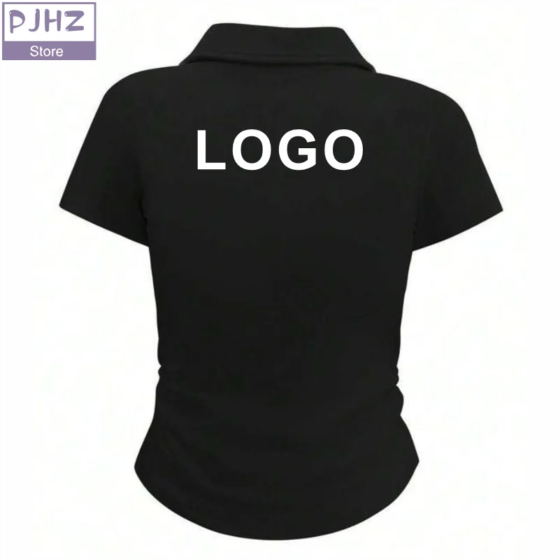 Polo de couleur unie pour femmes, chemise décontractée, Logo personnalisé, à la mode, Slim Fit, T-shirts à manches courtes, imprimé brodé