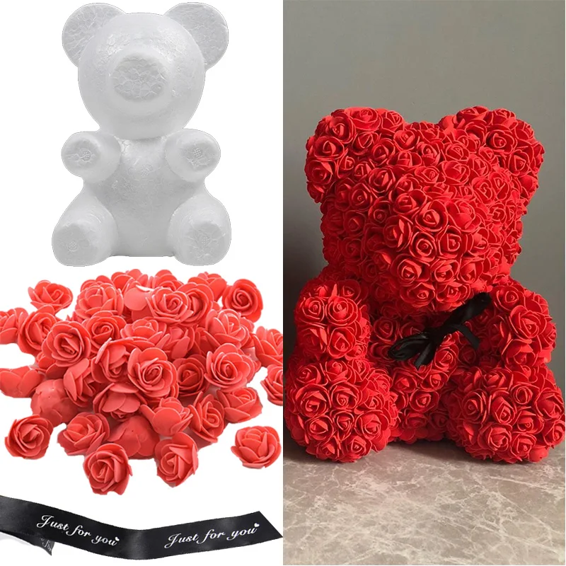 150pcs Rose Bear Polystyrene Styrofoam Artificial Flower Foam Valentine's Day Gift DIY Birthday Present For Wedding Party Decor