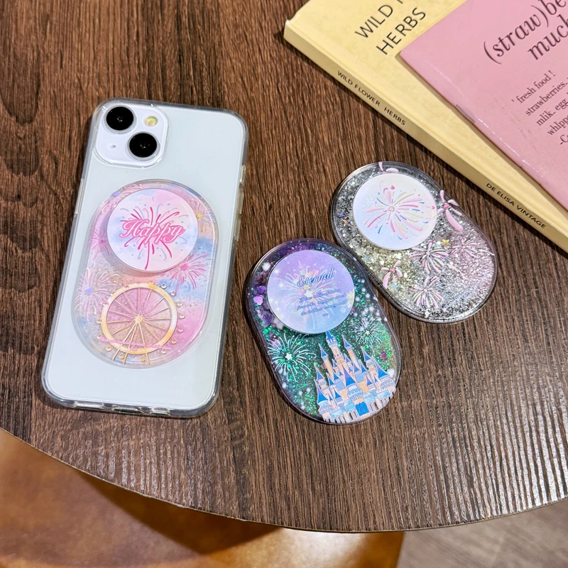 Luxury Fireworks Glitter Liquid Quicksand Magnetic Phone Ferris Wheel Grip Holder For Magsafe Socket Case Cover Bracket Stand