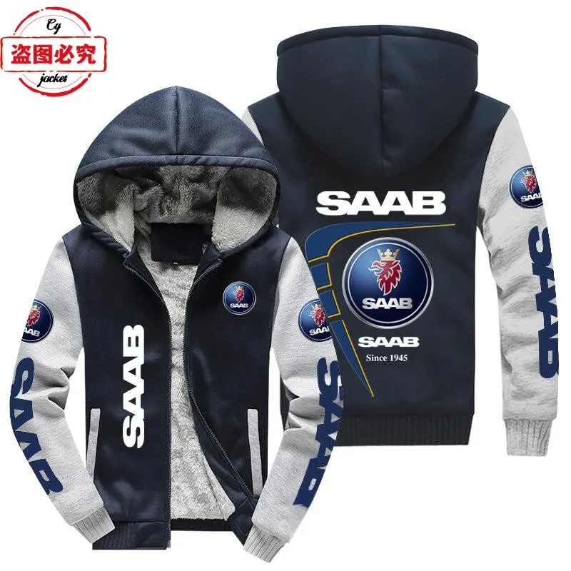 SAAB car logo printed jacket sweatshirt men's fleece hoodie jacket SAAB team uniform