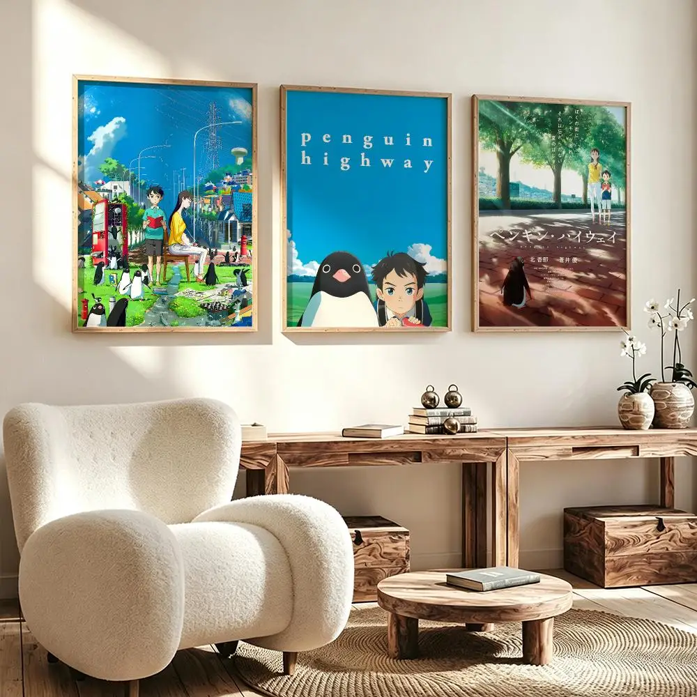 Modern Aesthetic Wall Art Poster anime Penguin Highway Poster for Office Home Decor Interior Large Wall Picture Print