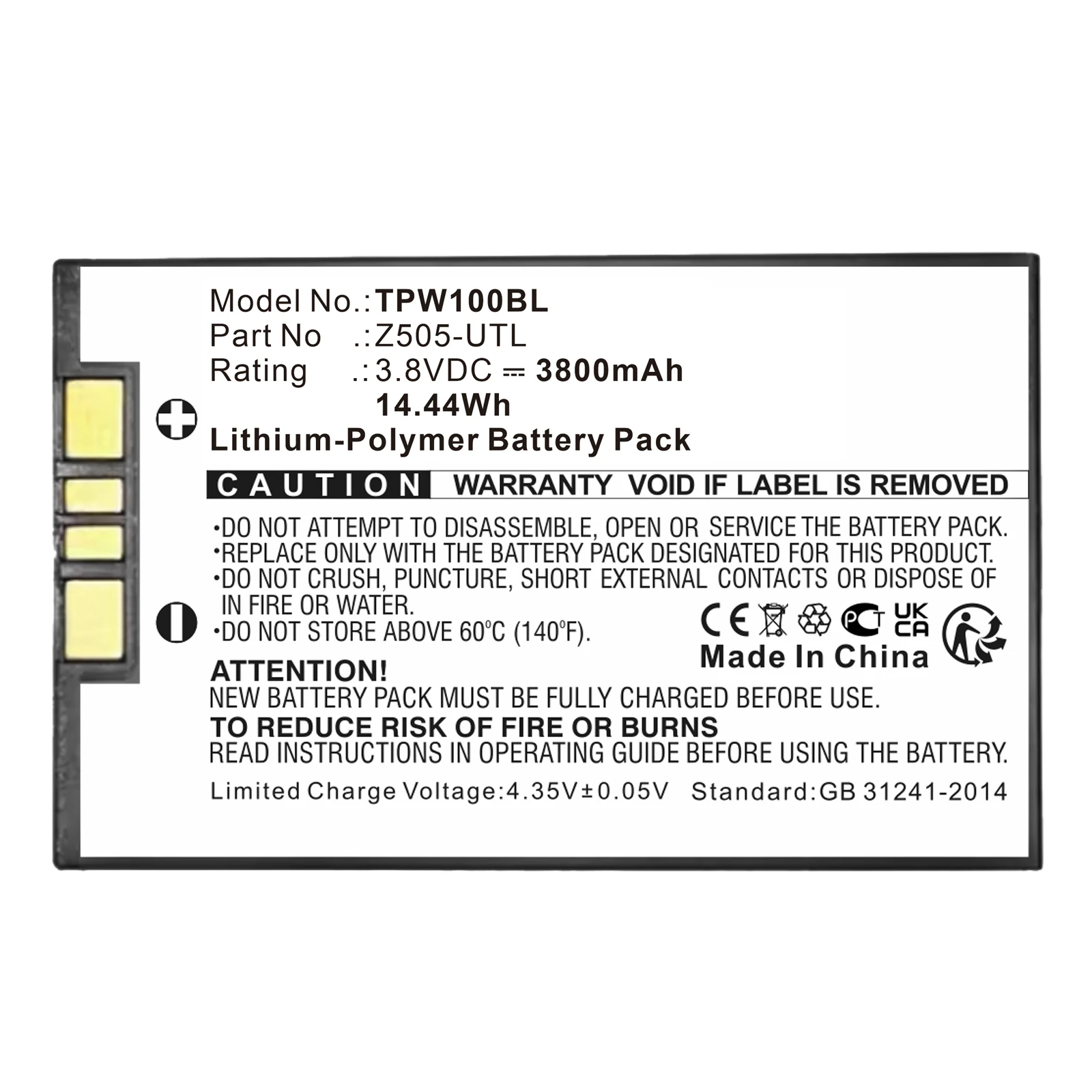 Payment Terminal 3800mAh / 14.44Wh Battery For Part No.  Topwise Z505-UTL  Fit Model  Topwise T1  Volts 3.80V