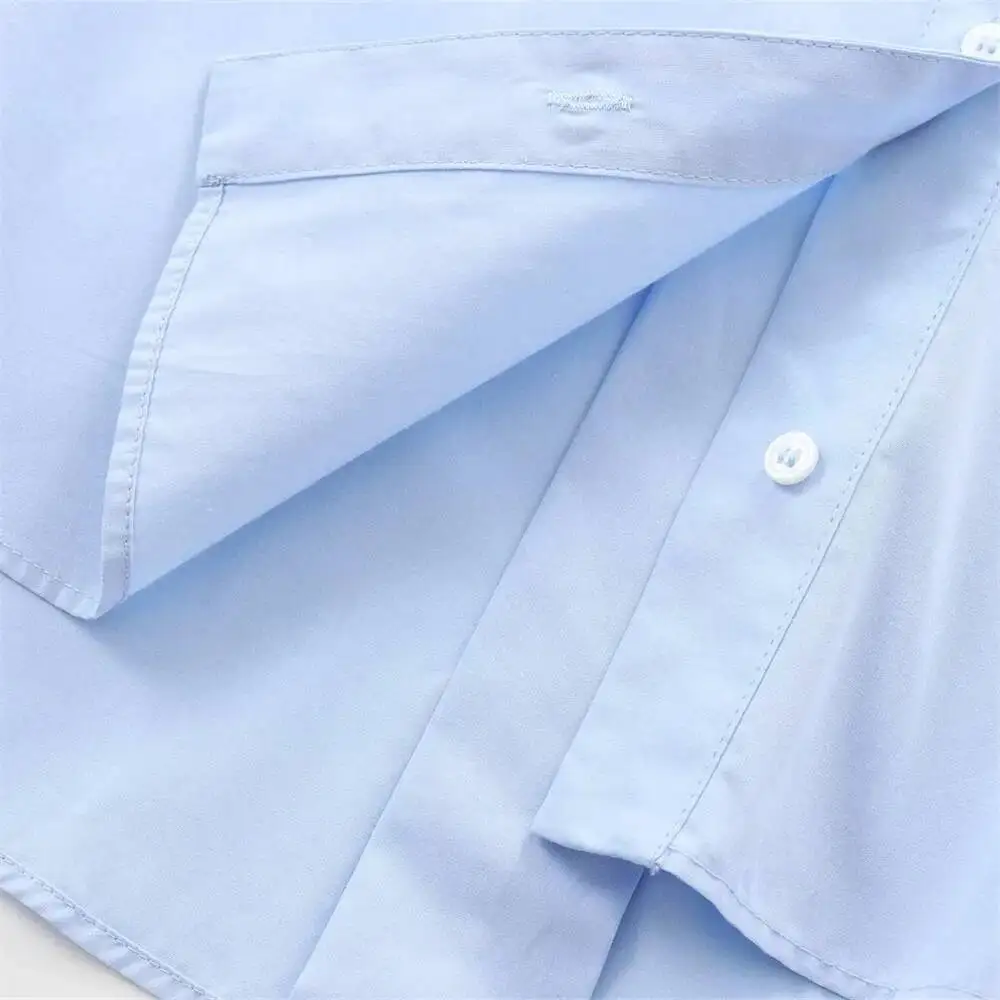 2025  Autumn New European And American Loose Collar Curled Wide Sleeve Cotton Blended Buckle Poplin Shirt