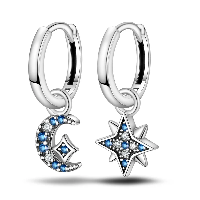 

Original 925 Sterling Silver Star Moon Hoop Earrings Sparkling CZ Zircon Earrings For Women Fine Birthday Jewelry Gifts