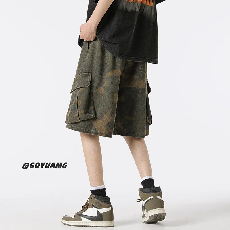 

Camouflage Workwear orts Men's Summer Trendy Vintage Jeans Straight Loose Casual Pants American High Street Five-Point Pants