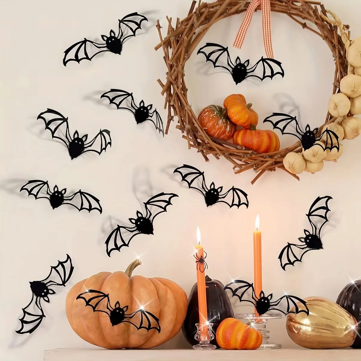 12pcs Halloween 3D Bat Butterfly Creative Wall Stickers Self-adhesive Stickers Background Wall Bedroom Decoration Party Supplies